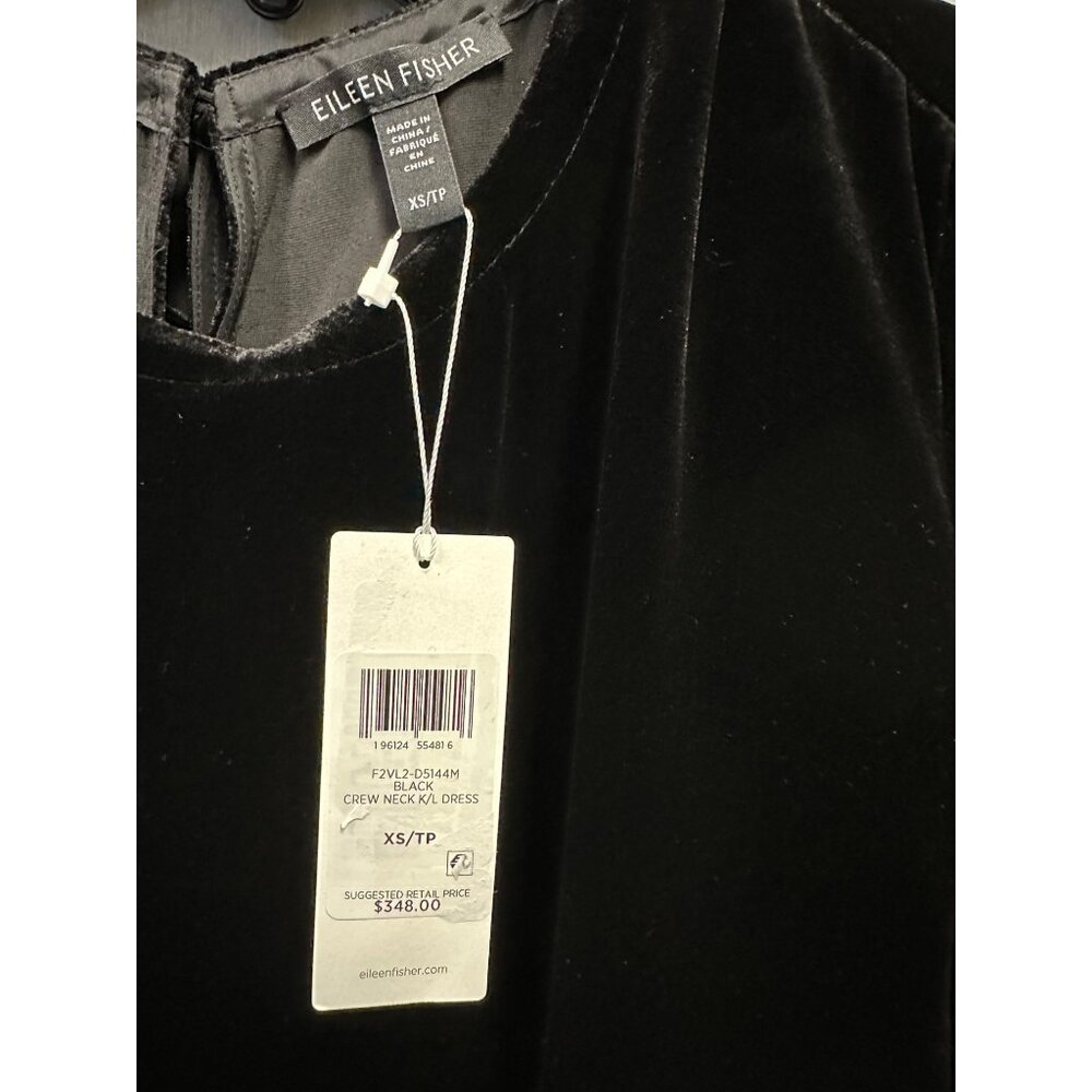New Eileen Fisher Velvet Crew Neck Knee Length Holiday Dress Black Sz XS - Picture 9 of 10